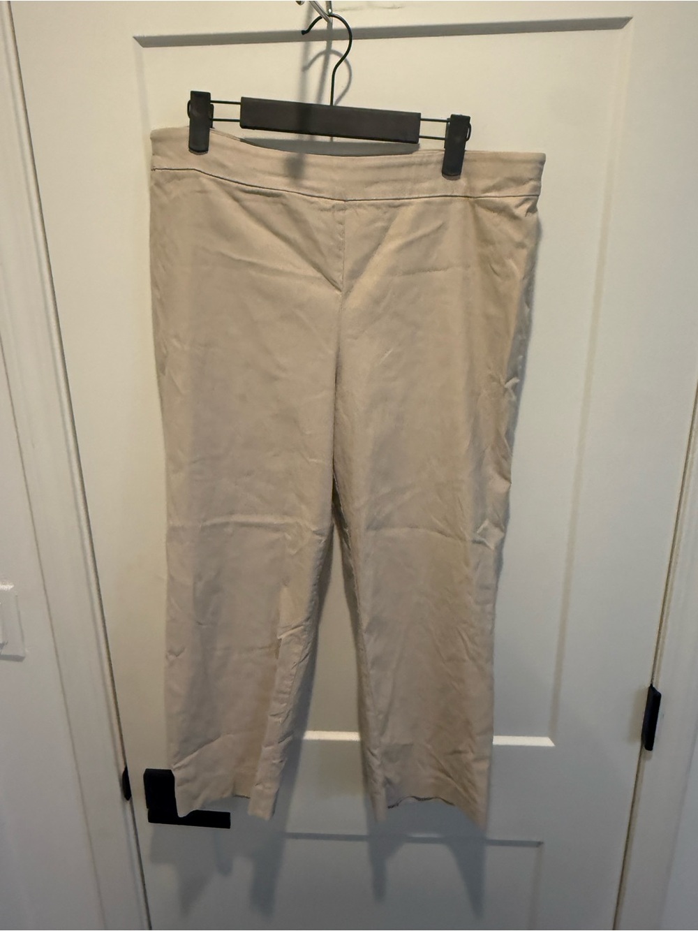 Beige Wide-Leg Cropped Pants